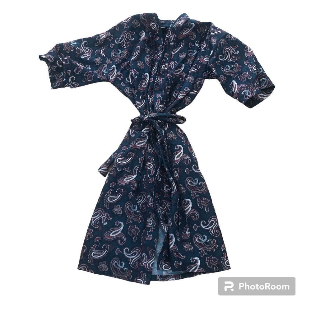 Vtg Barrington Mens Green Paisley Polyester Robe  Pockets  One Size Fits All